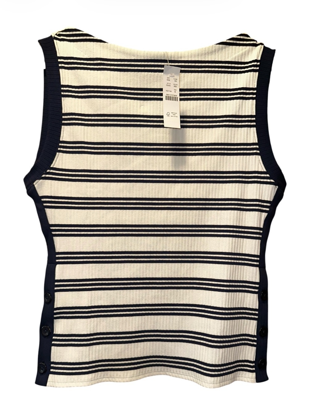 J. Crew Sleeveless Ribbed Stripe Tank Top - Navy & White - Picture 2 of 5